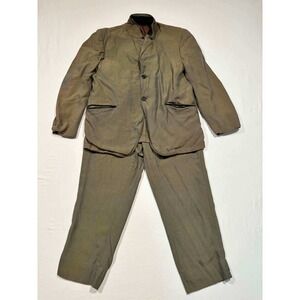 Vintage Diplomat Mens 2 Piece Suit Olive Green Mandarin Made in USA 28x22.5